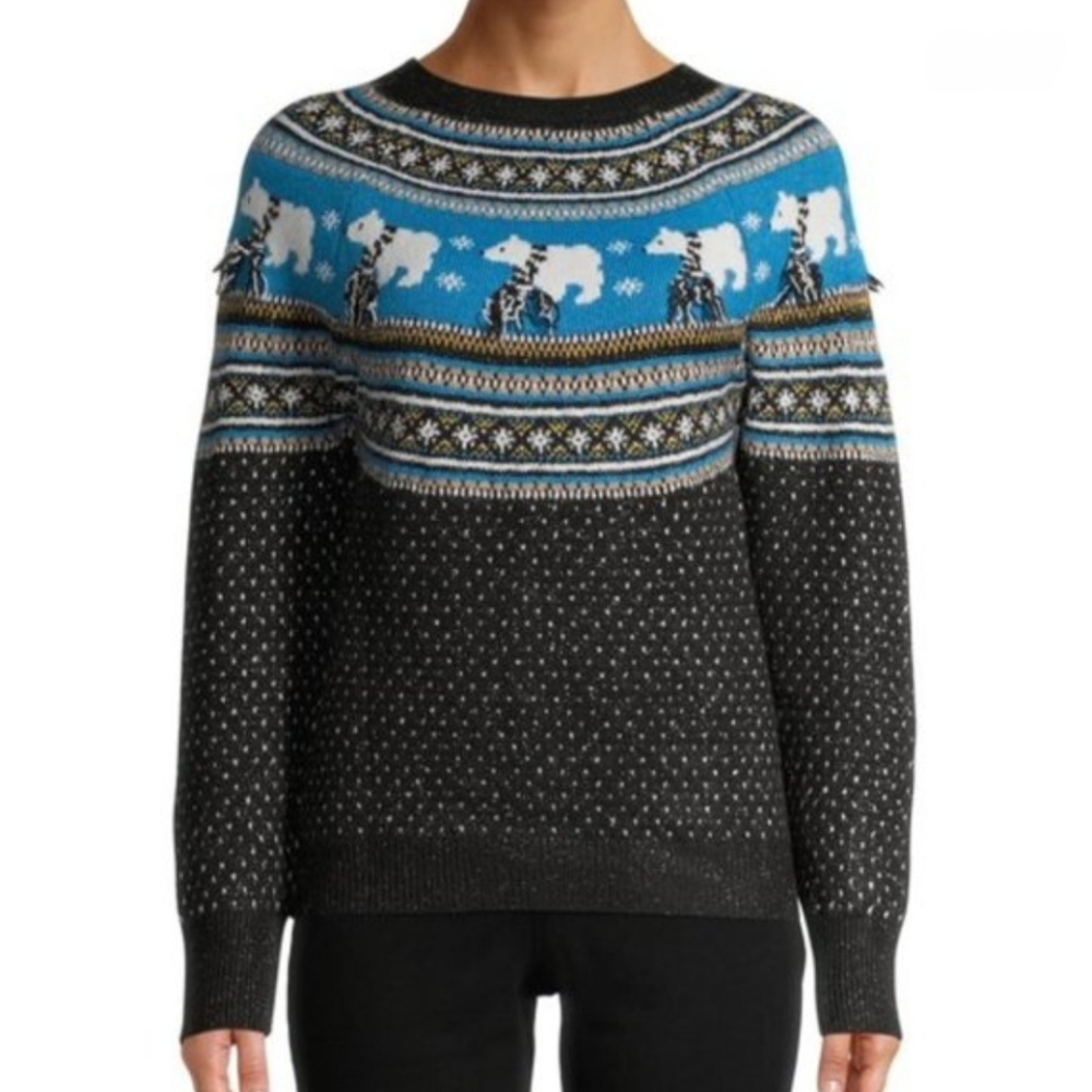 Holiday Time Black and Blue Festive Sweater